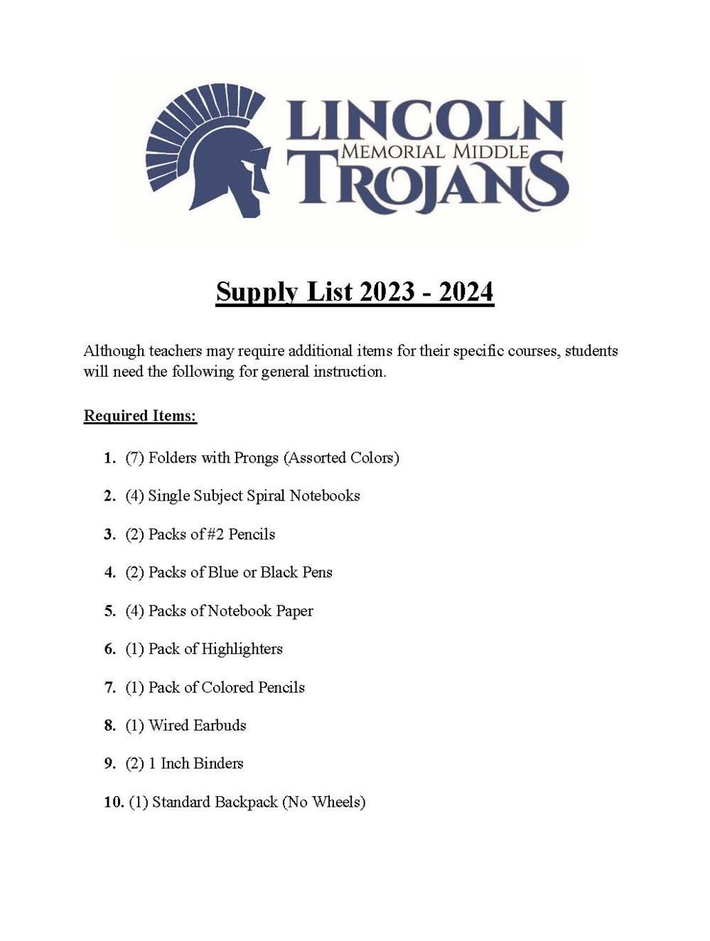  Supply List 2023- 2024